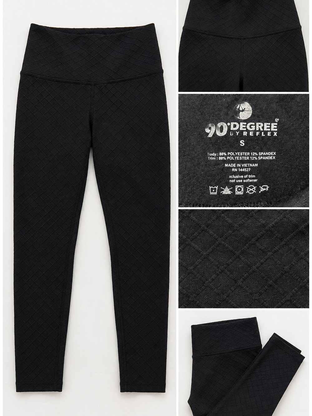 90 Degree By Reflex Black High-Rise Textured Leggings- small